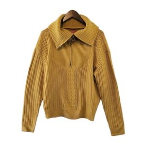 Guess Sweater Womens‎ XL Yellow Cable Knit Half Zip Pullover Collared Fall Cozy